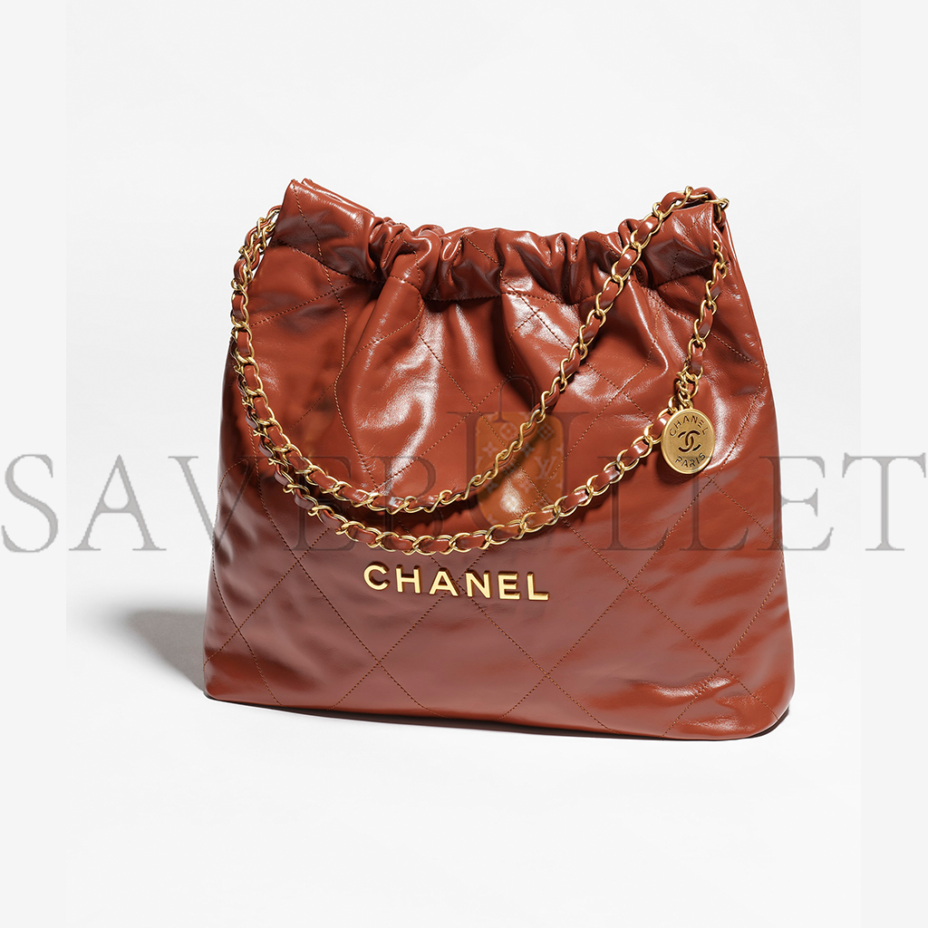 CHANEL MASTER 22 HANDBAG SHINY CALFSKIN & GOLD-TONE METAL BROWN AS3261  (42*39*8cm)